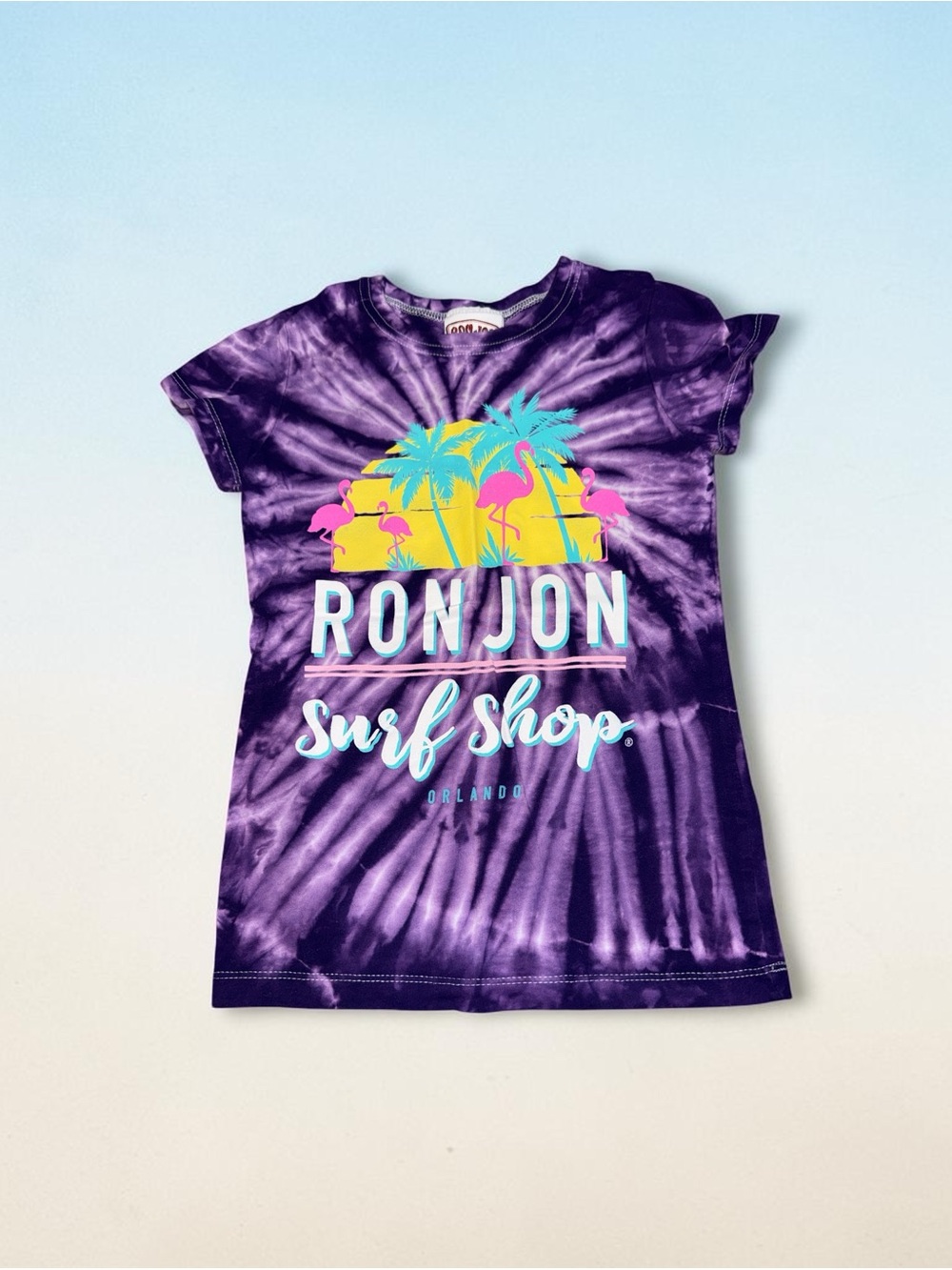 Ron Jon Purple Tie-Dye Tee with Tropical Flamingo Graphic Girls (6/6X)